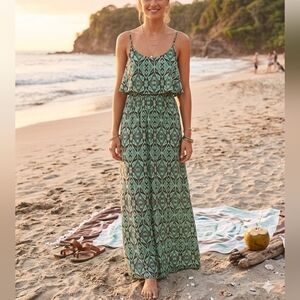 Napua Collection Green Tribal Print Maxi Dress Women’s S/M Boho Sundress